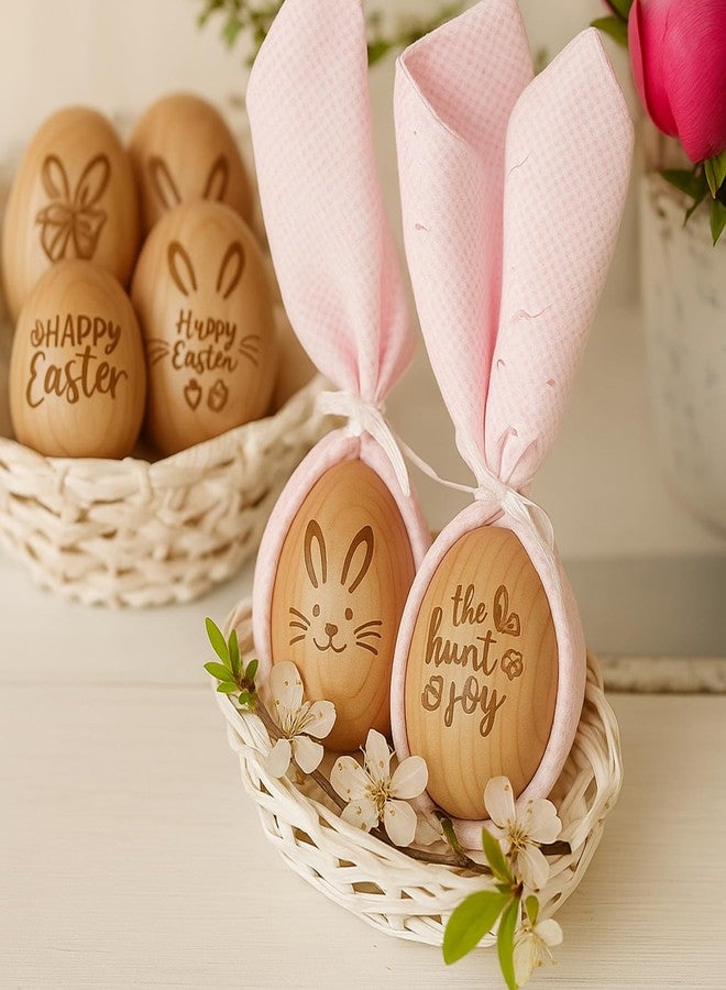 Yookeer 10 Pcs Wooden Easter Egg 2.4" Tall Wood Laser Engraved Fake Eggs for Easter Crafts, Basket Stuffers Fillers Party Supplies - Image 4